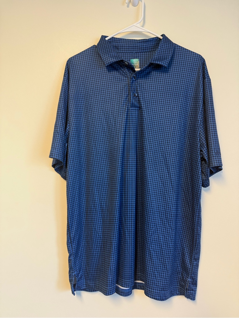 Men's Navy Micro-Check Performance Polo